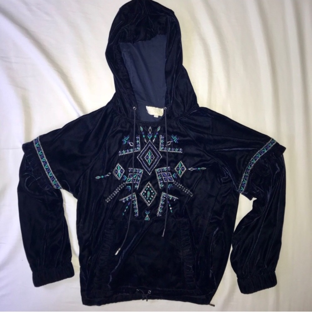 Love Sam velvet hooded top with beading